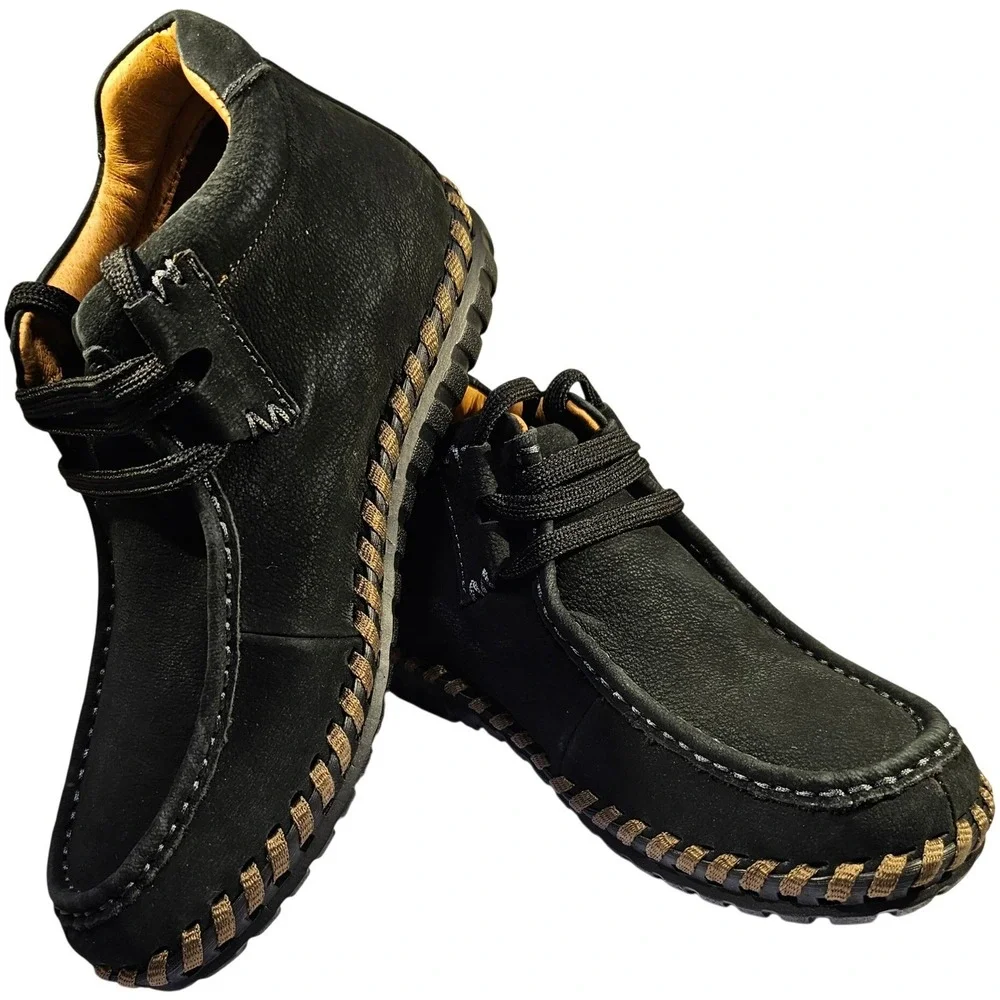 Bernie Mev‎ Tampa Black Leather Whipstitch Memory Foam Chukka Boots Size 38 NEW